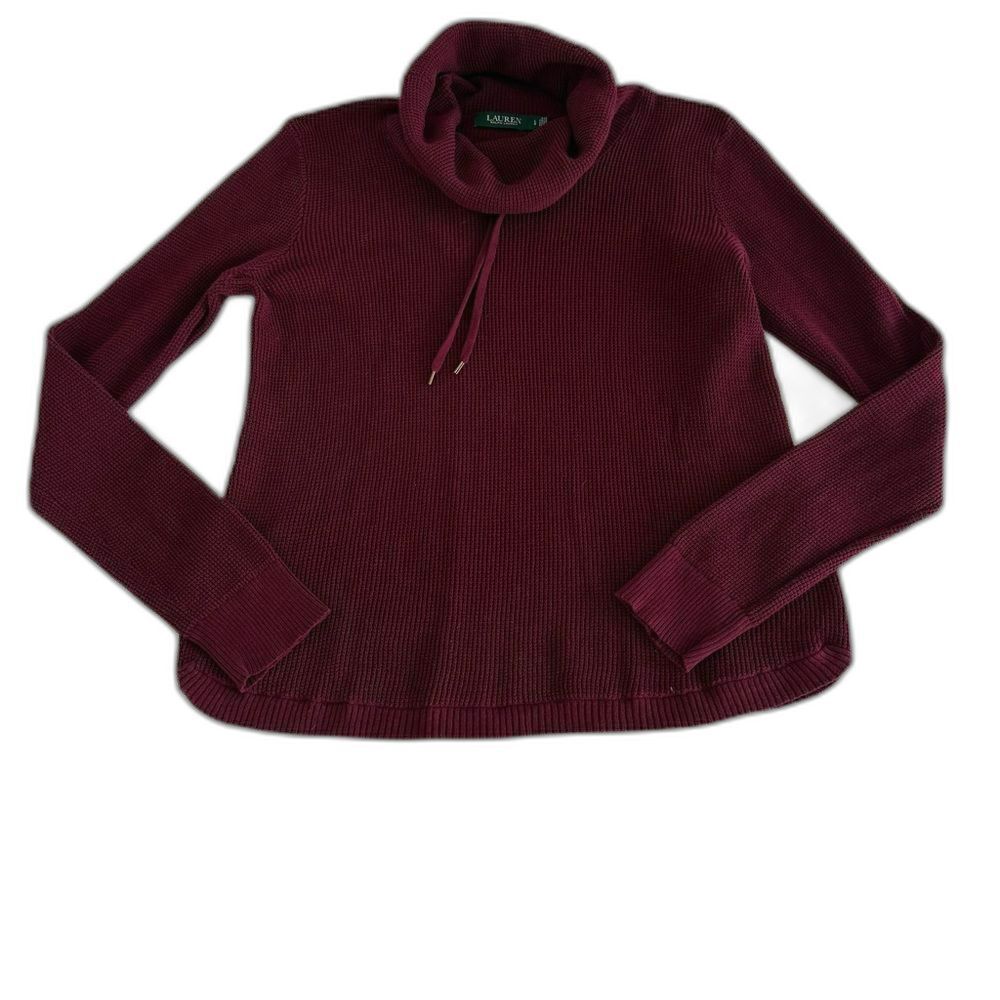 LAUREN RALPH LAUREN Women's L Thermal Tunic Cowl Funnel Neck Burgundy Maroon